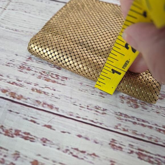 Vtg Whiting & Davis Gold Tone Mesh Wallet Kisslock Multi Pocket USA 50's Flapper - Picture 12 of 12